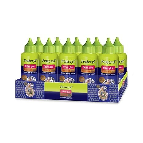 Set of 10 Fabric glue fevicryl 80 Grams Each bottle No Stitch Glue - Mirror Pieces, Patchwork, Stones, Laces, Sequins and etc
