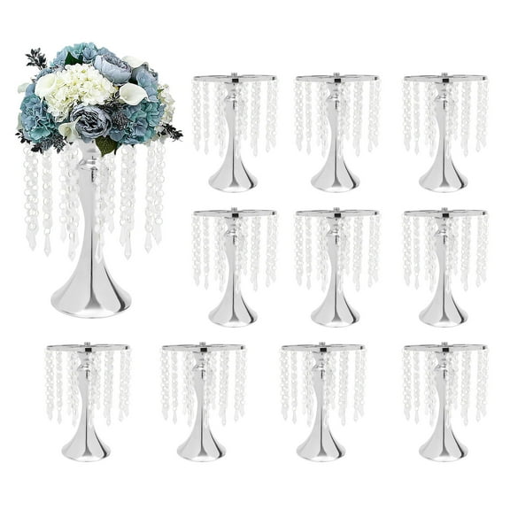 Set of 10 Flower Stands Crystal-like Tabletop Modern Silver for Wedding Home Decor Centerpiece Displays