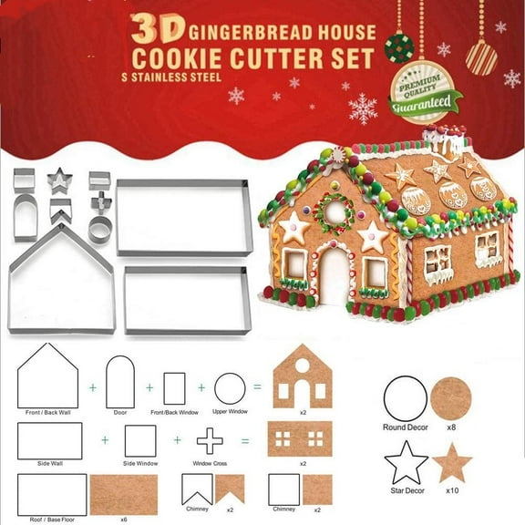 (Set of 10) Gingerbread House Cookie Cutter Set, Bake Your Own Small Christmas House Kit, Chocolate House, Haunted House, Gift Box Packaging
