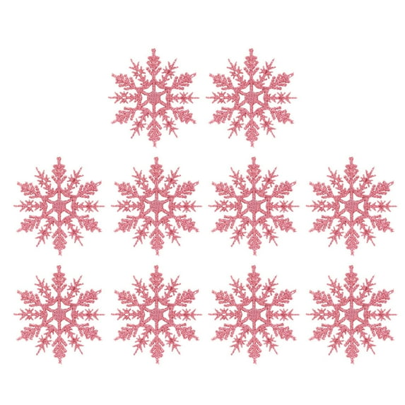 Set of 10 Glitter Snowflake Ornaments, Pink Christmas Tree Decorations, Hanging Winter Holiday Party Decor for Home, Office, Events