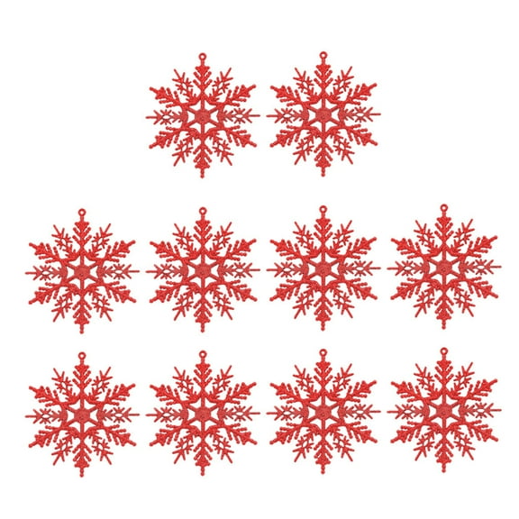 Set of 10 Glitter Snowflake Ornaments, Red Christmas Tree Decorations, Hanging Winter Holiday Party Decor for Home, Office, Events