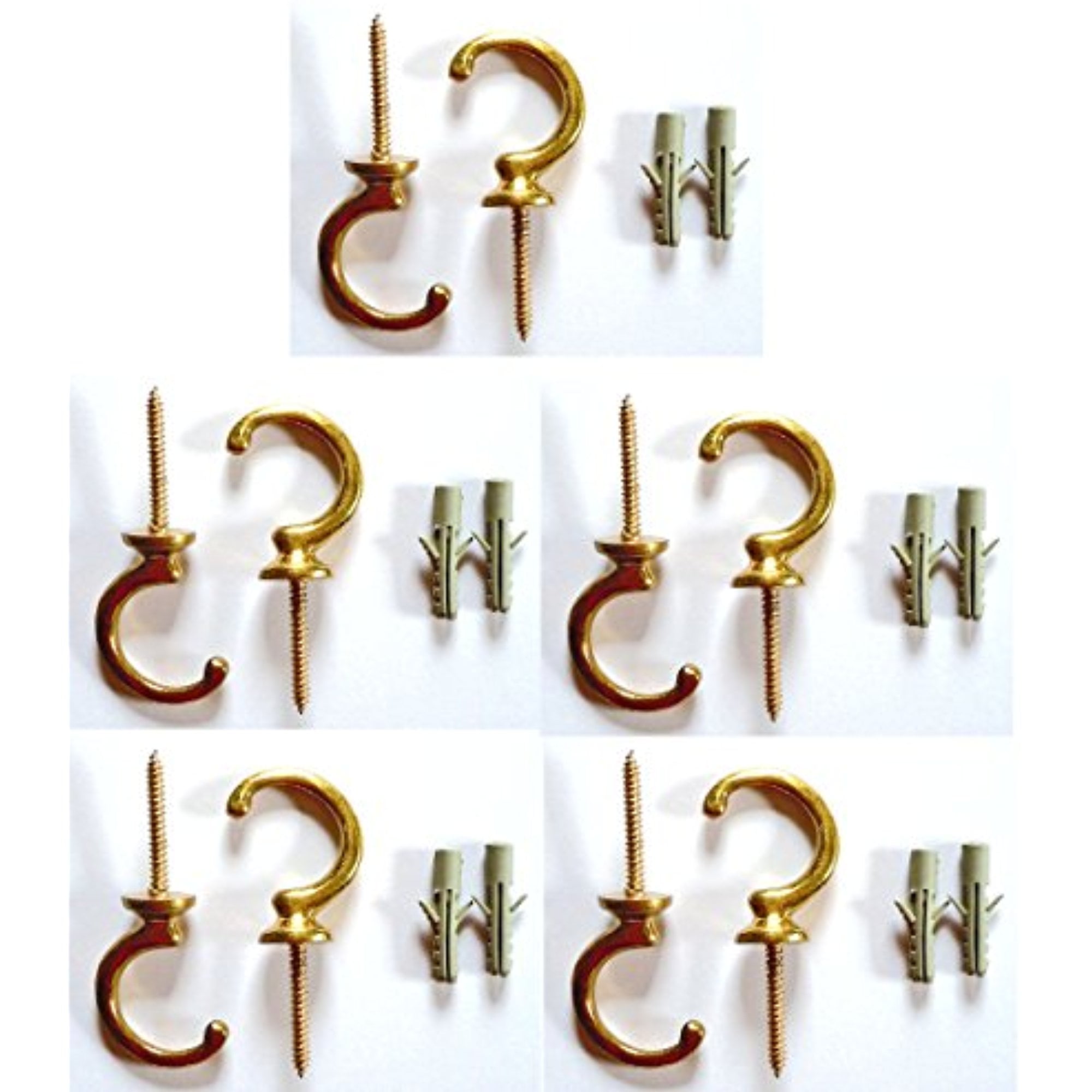 Set of 10 Gold Decorative Hooks With Wall Anchors (10 Gold Hooks