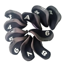 Set of 10 Golf Club Covers for Irons with Top Window 3, 4, 5, 6, 7, 8, 9, A, PW, Black Gray