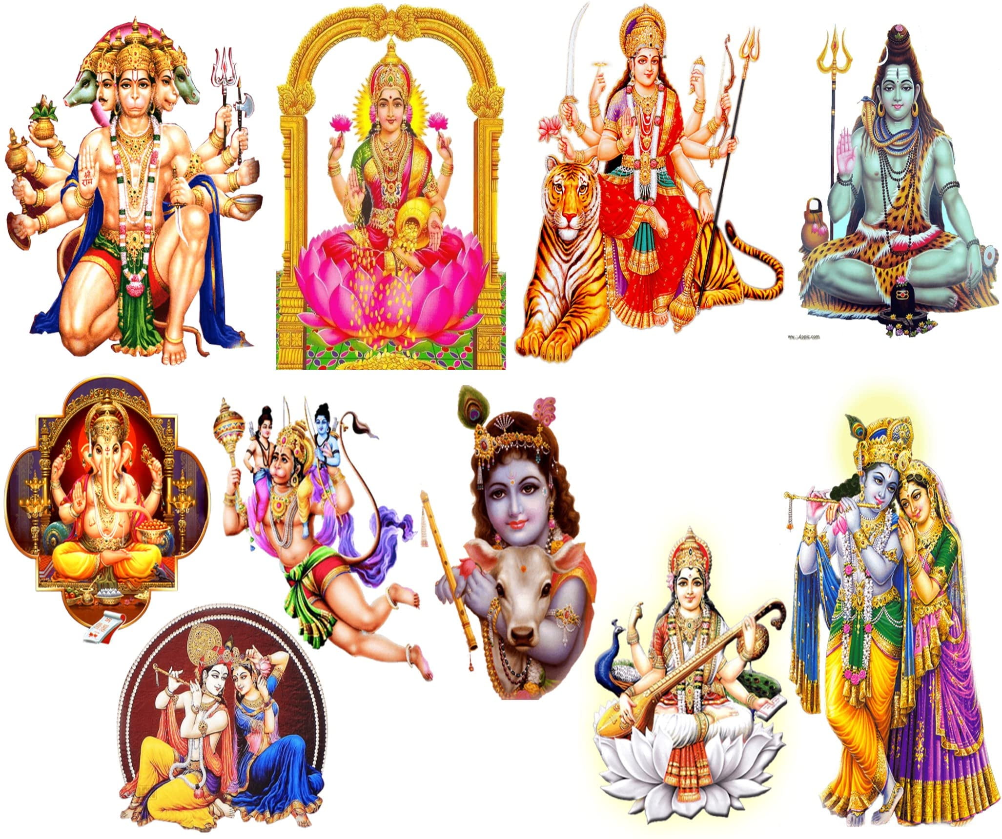 Set of 10 Hindu Gods Sticker Decals of Size 3x5 inches for Wall, Phone