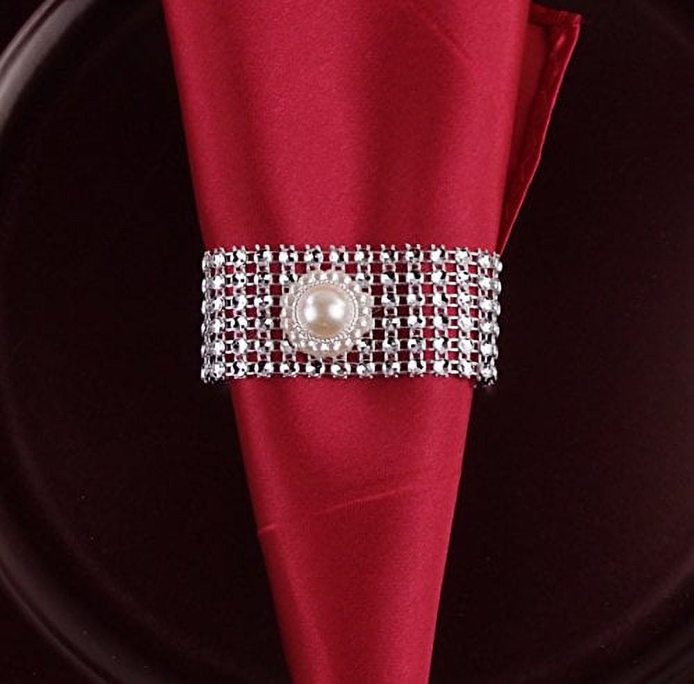 Set of 10 Ivory Pearl Bling Napkin Rings