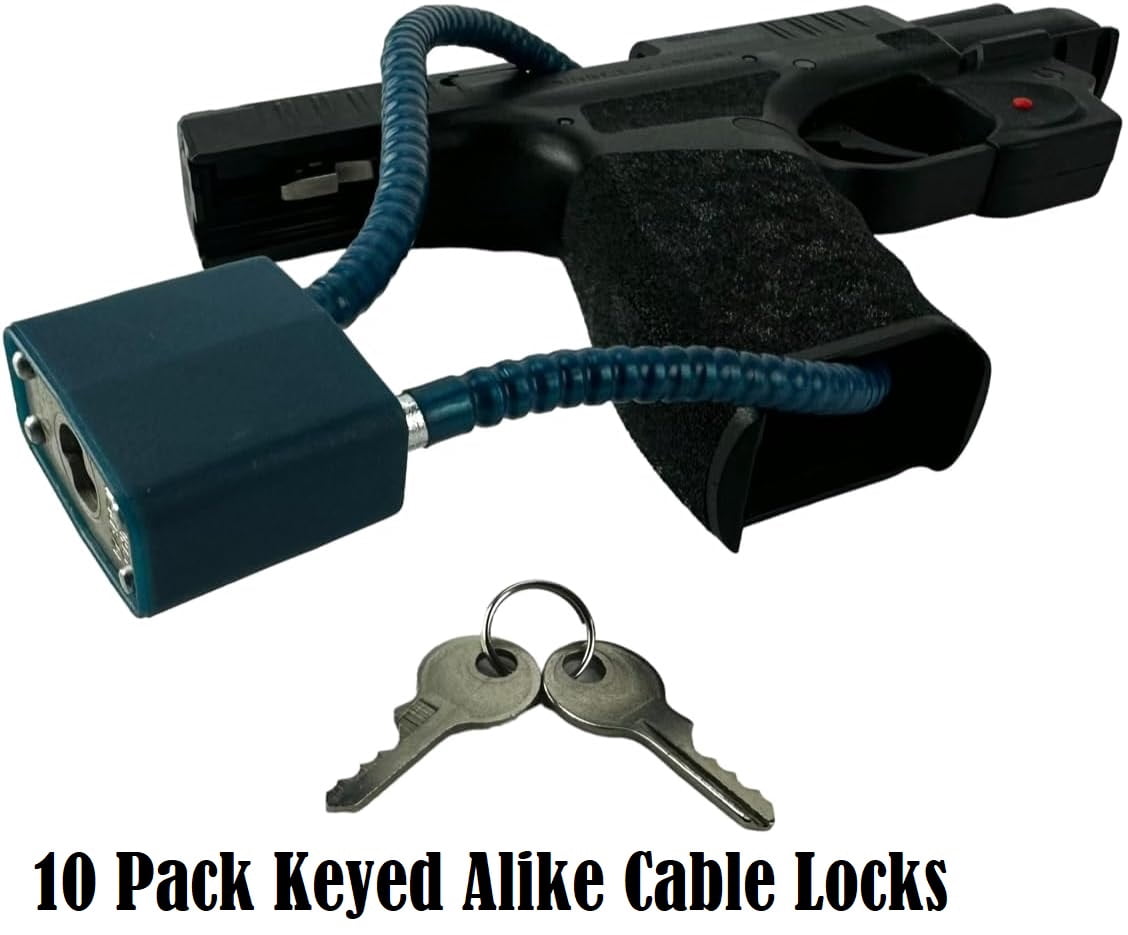 Set of 10 KEYED ALIKE Cable Gun Locks 13.5