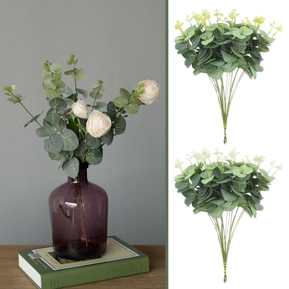 Set of 10 Lifelike Silver Dollar Eucalyptus Leaves, Lightweight Easy to Install Faux Greenery, Enhances Home Office and Event Decor10pcs white,1set