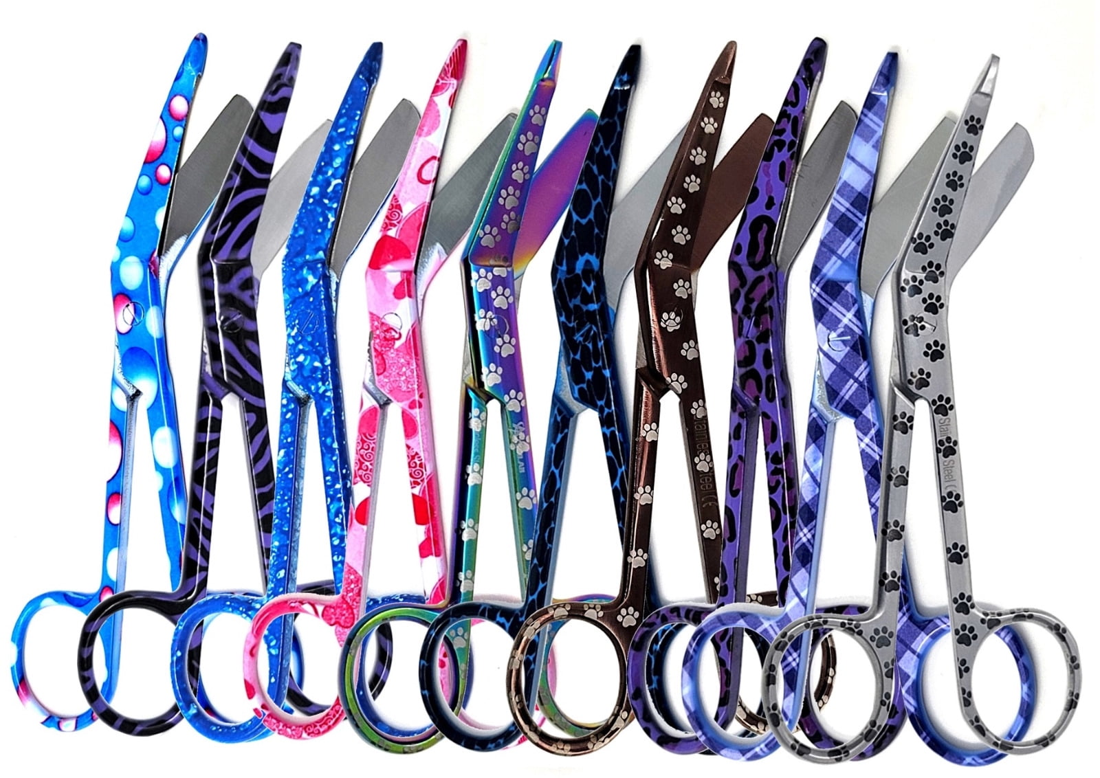 Set of 10 Lister Bandage Scissors 5.5" Stainless Steel with Assorted Pattern-FIG 3