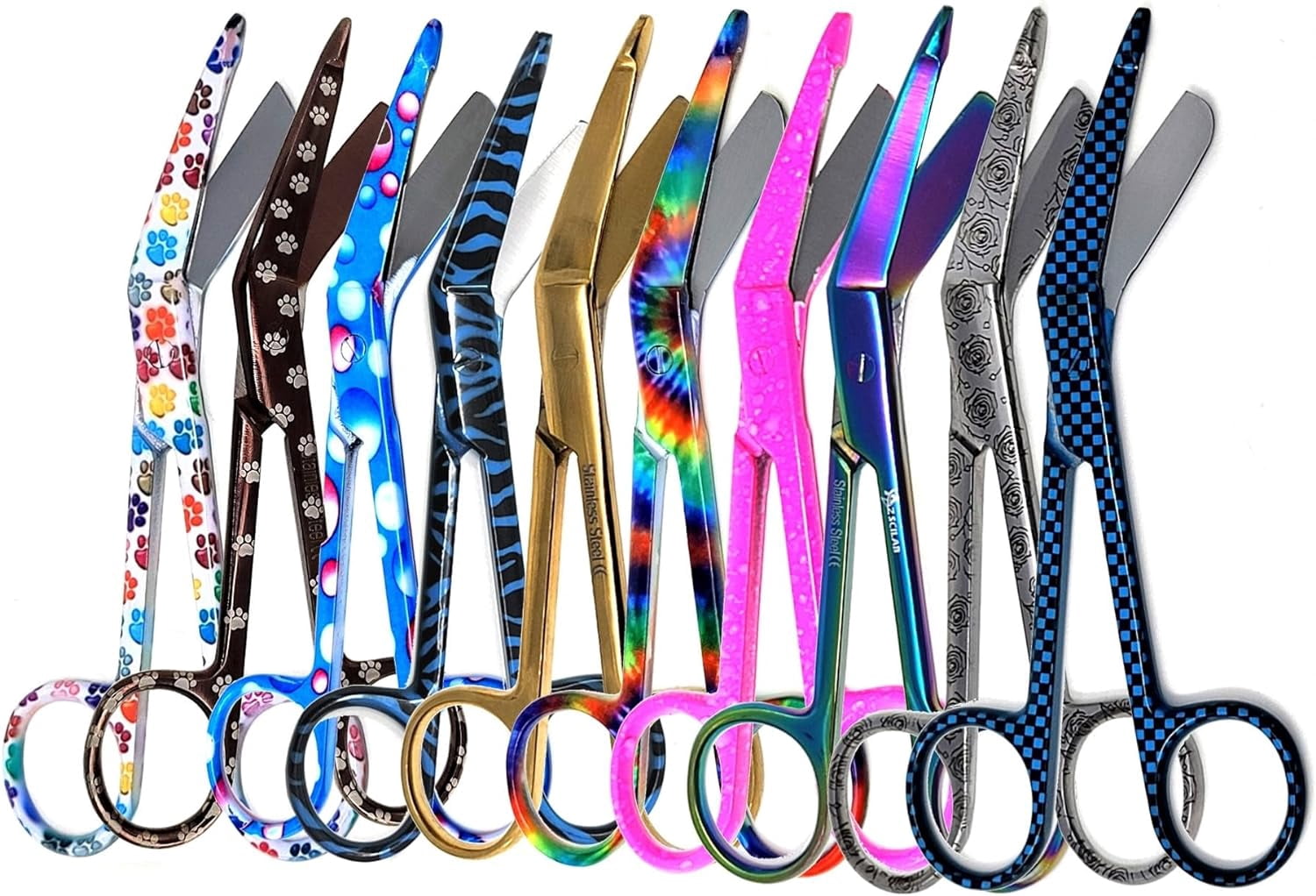 Set of 10 Lister Bandage Scissors 5.5" Stainless Steel with Assorted Pattern-FIG 8