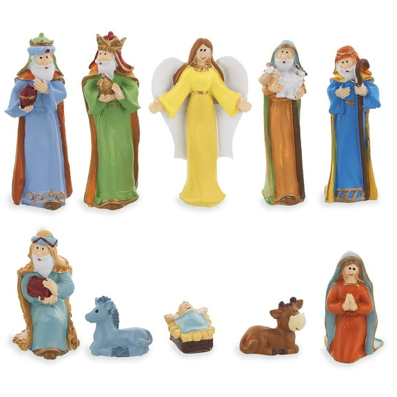 Set of 10 Miniature Christmas Nativity Figurines - Resin Holy Family Decor