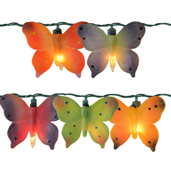 Set of 10 Multi-Color Butterfly Novelty Christmas Lights - Green Wire