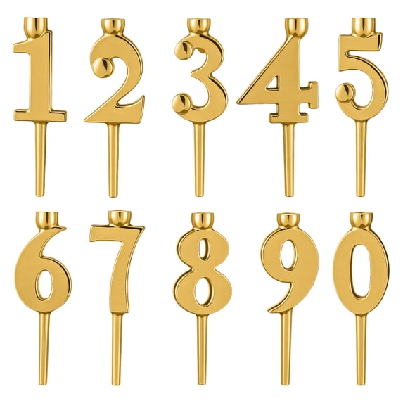 Set of 10 Number Candle Holders, Birthday Cake Topper Inserts with Stands for Ages 0-9, Reusable Party Decorations