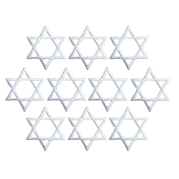 (Set of 10 Pieces) Large 2" - White - Hanukkah - Jewish Star of David - Iron on Applique/Embroidered Patch