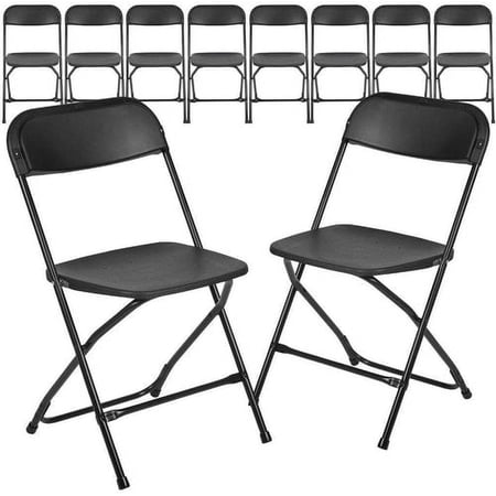 Set of 10 Plastic Folding Chairs Premium Seat Chair for Wedding Banquet Party Event Black