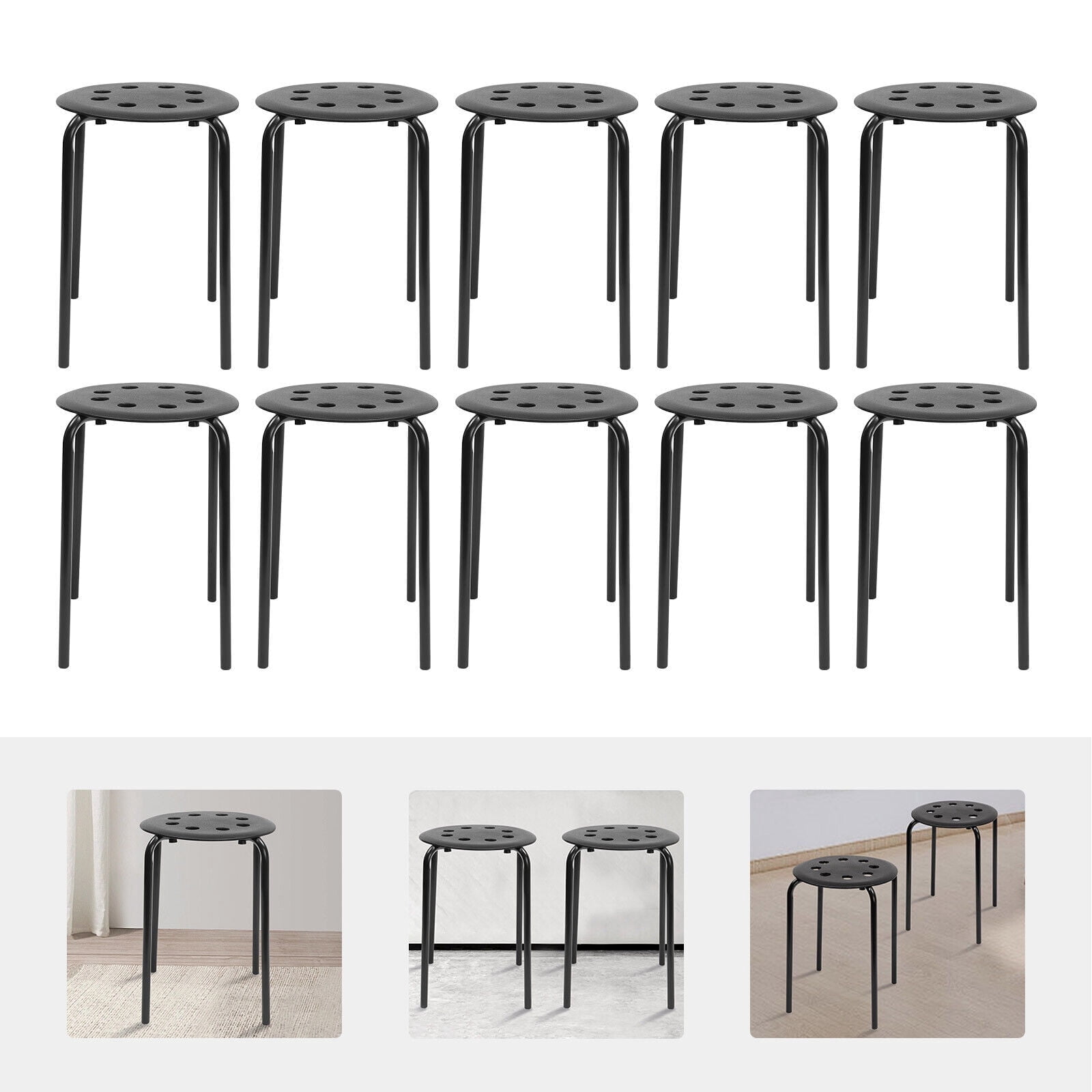 Set of 10 Portable Plastic Stack Stools 17.5