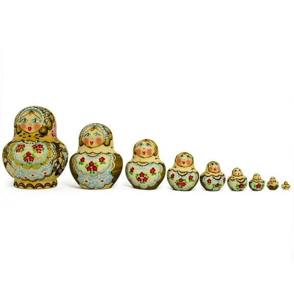 Set of 10 Pyrography Wood burned Nesting Dolls 5 Inches