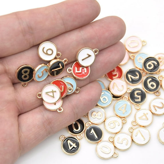 Set of 10 Round Numbers 0-9 Pendants DIY Craft Art Projects Size 0.6x0.5inch Blue