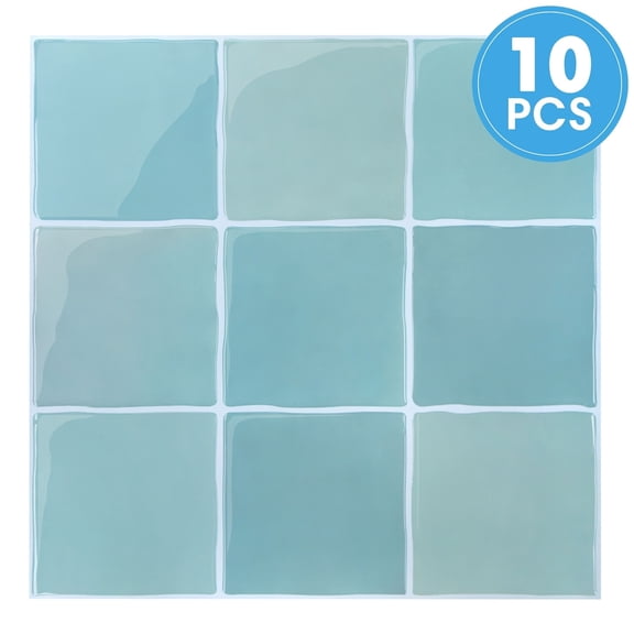 Set of 10 Self-Adhesive 12x12 Inch 3D Vinyl Wall Tiles, Waterproof Green Square Panels for Bathroom and Kitchen Backsplash Decor