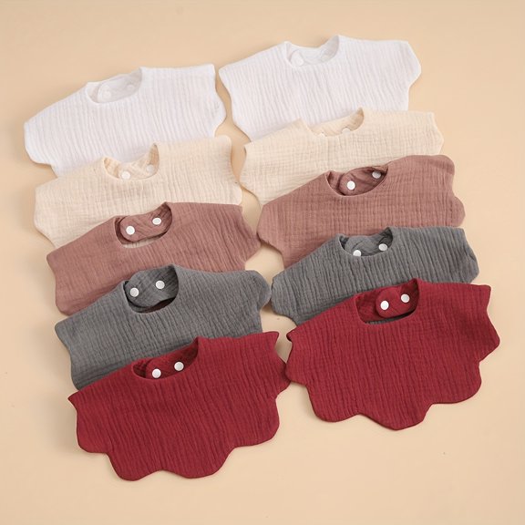 Set of 10 Soft, Absorbent, And Breathable Flower-Shaped Bibs for Babies Made from Muslim Cotton