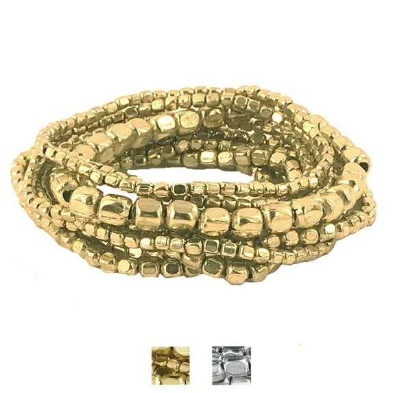 Set of 10 Square Metallic Beads Bracelets Handcrafted Gold or Silver