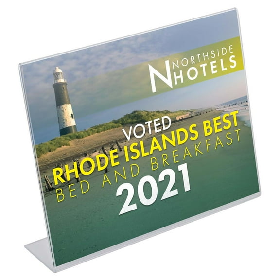 Set of 10, Tabletop Sign Holder for 11x8.5 Posters, Slant Back Design, Slide Signage in From the Sides, Countertop Lucite Picture Frame