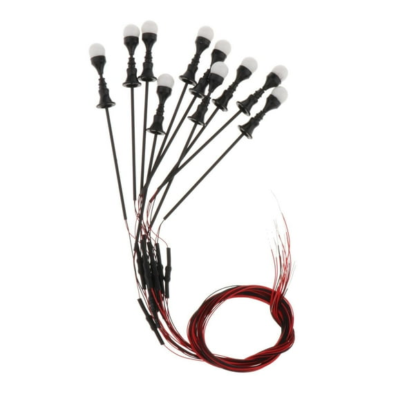 Set of 10 Train Railways Street Lights Scenery Landscape Miniature Single Head Prewired LEDs Lamppost DIY Model Diorama 1:100 to 1:150 TT