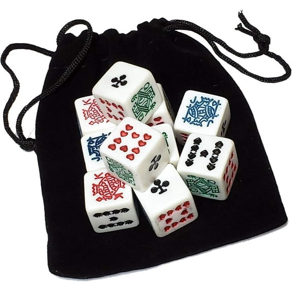 Set of (10) White Poker "Clubs" Ace Dice Squared Corners ... Plus Storage Pouch