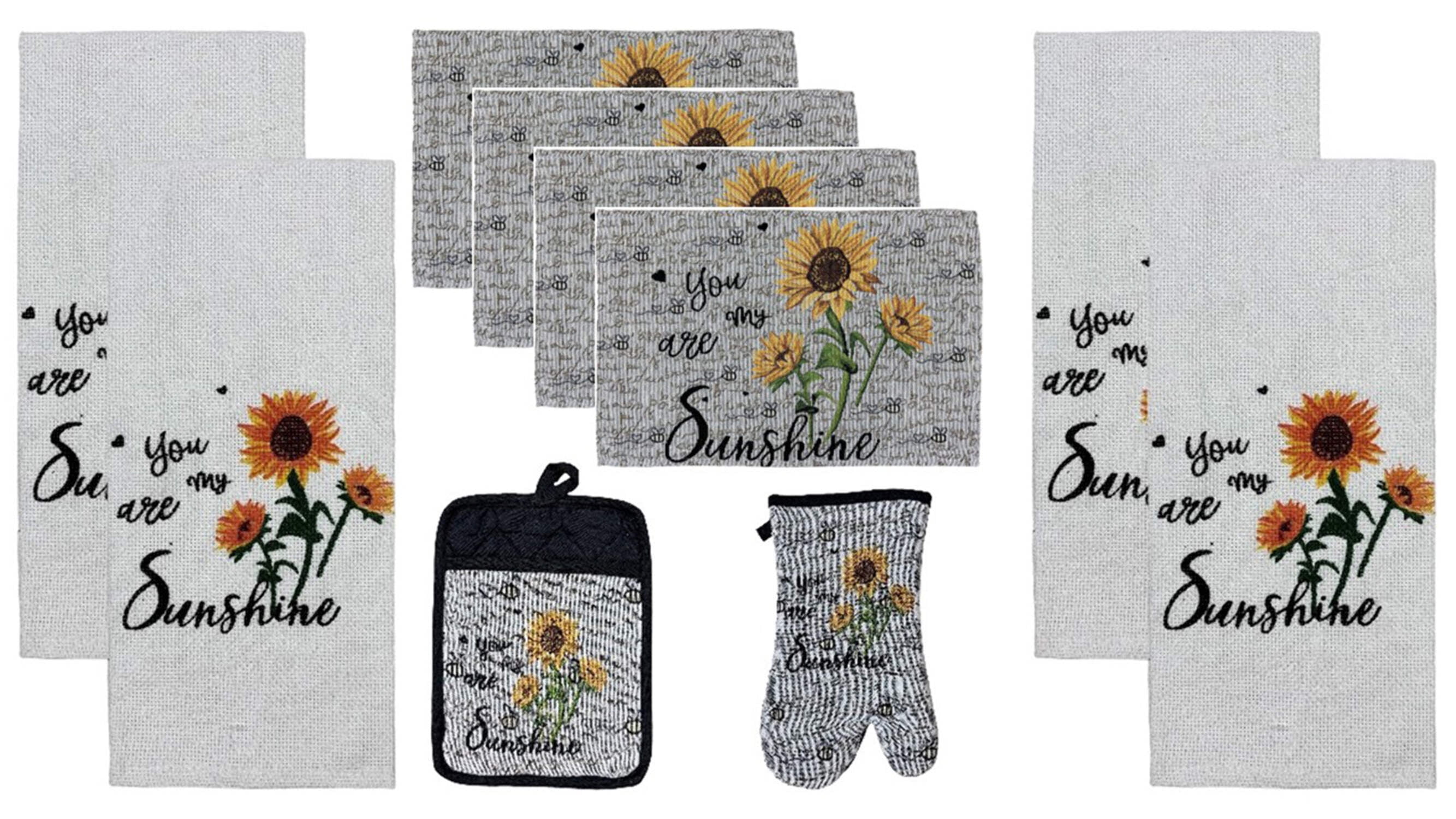 Set of 10 You are My Sunshine and Sunflower Design Tapestry Kitchen Towel Set Include 4 Placemats 4 Kitchen Towels Potholder Oven mitt. Walmart