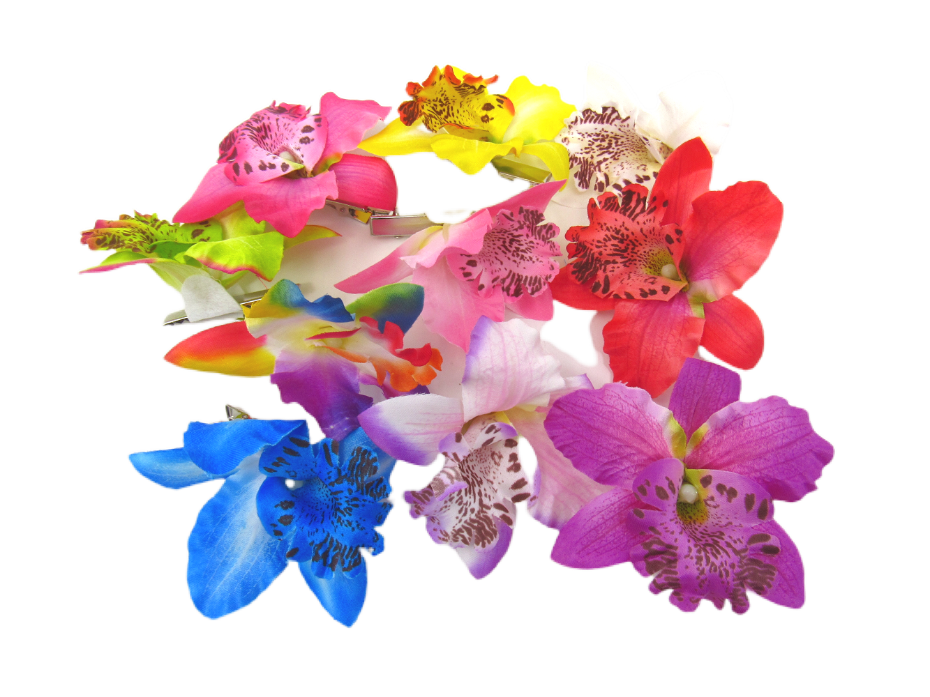 Set of 10 pastel and bold coloured Orchid Flower Hair Clips