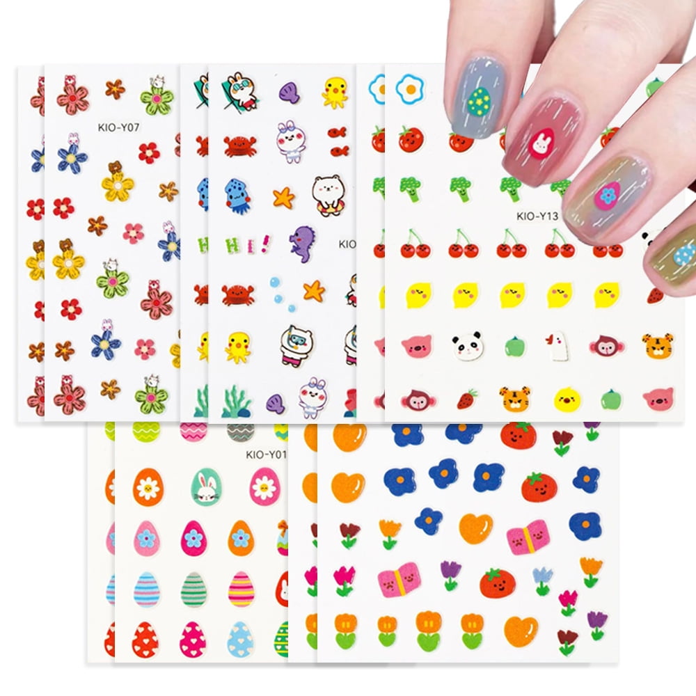 Set of 10 sheets of nail stickers for children, group A, Multicolor ...