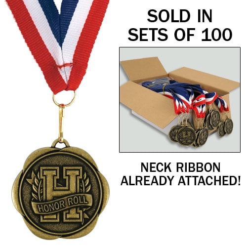 Set of 100 Award Medals with Neck Ribbons - Honor Roll