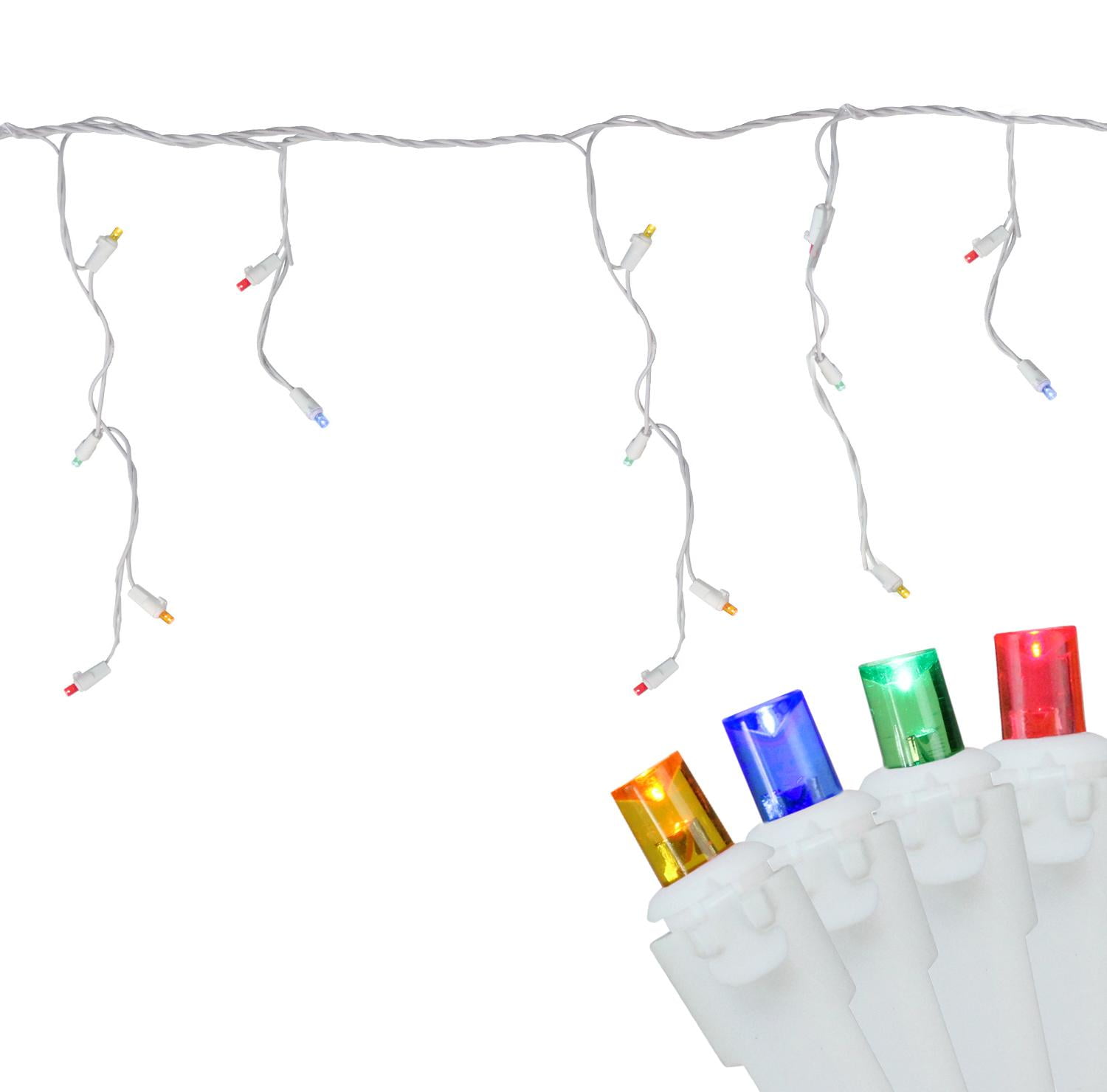 Set of 100 Multi-Color LED Wide Angle Icicle Christmas Lights - White Wire
