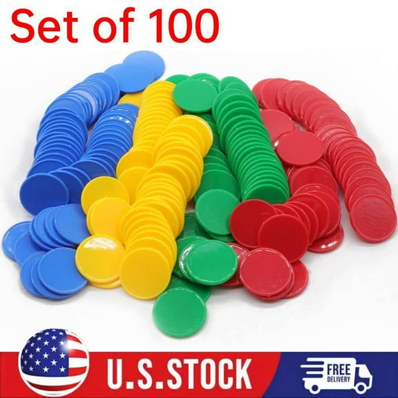 Kids Math Learning Counters Set, 100 Opaque Plastic Tokens & Poker Chips, 1 inch, Educational Toy for Ages 3+