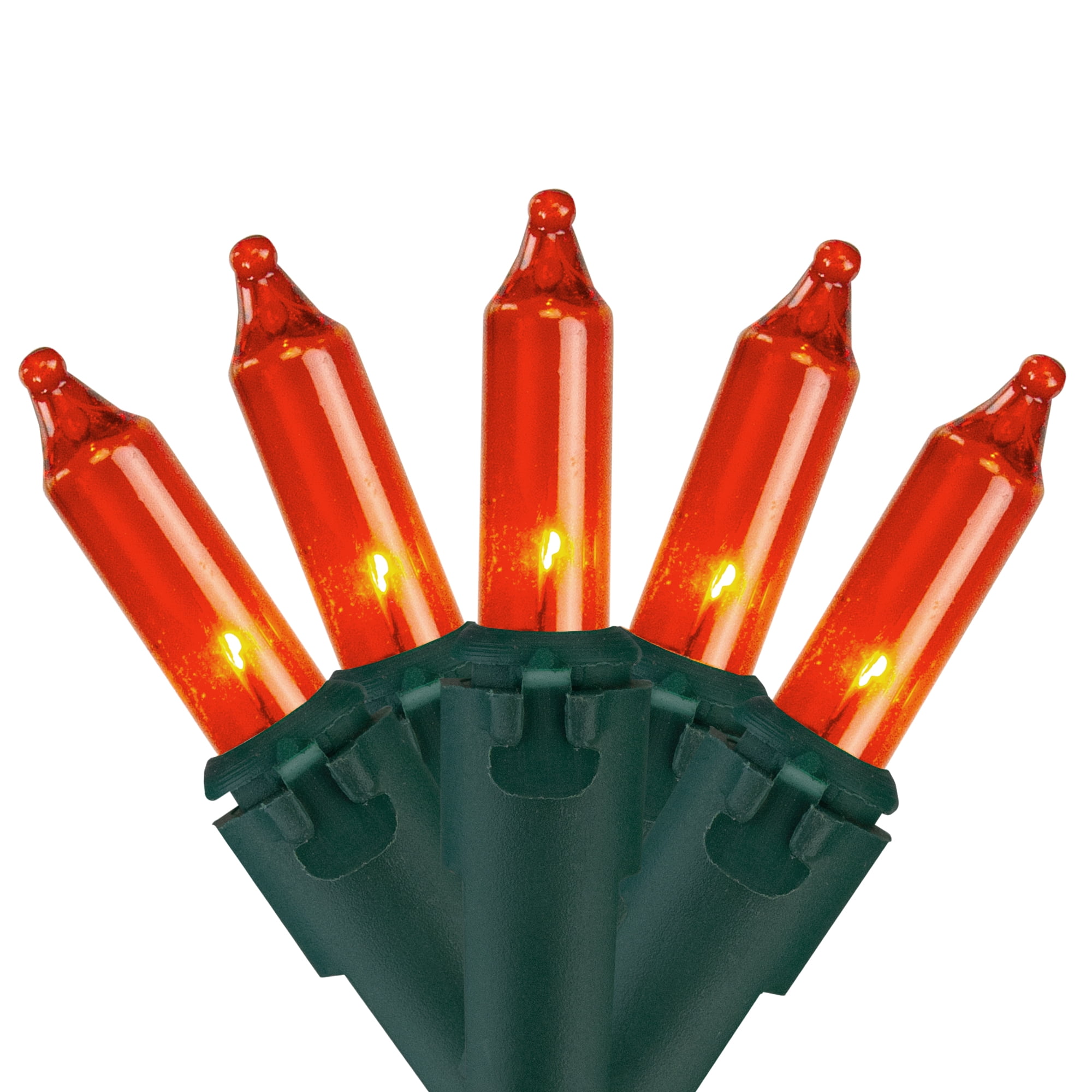 Set of 100 Orange Mini Christmas Lights 2.5" Spacing - Green Wire