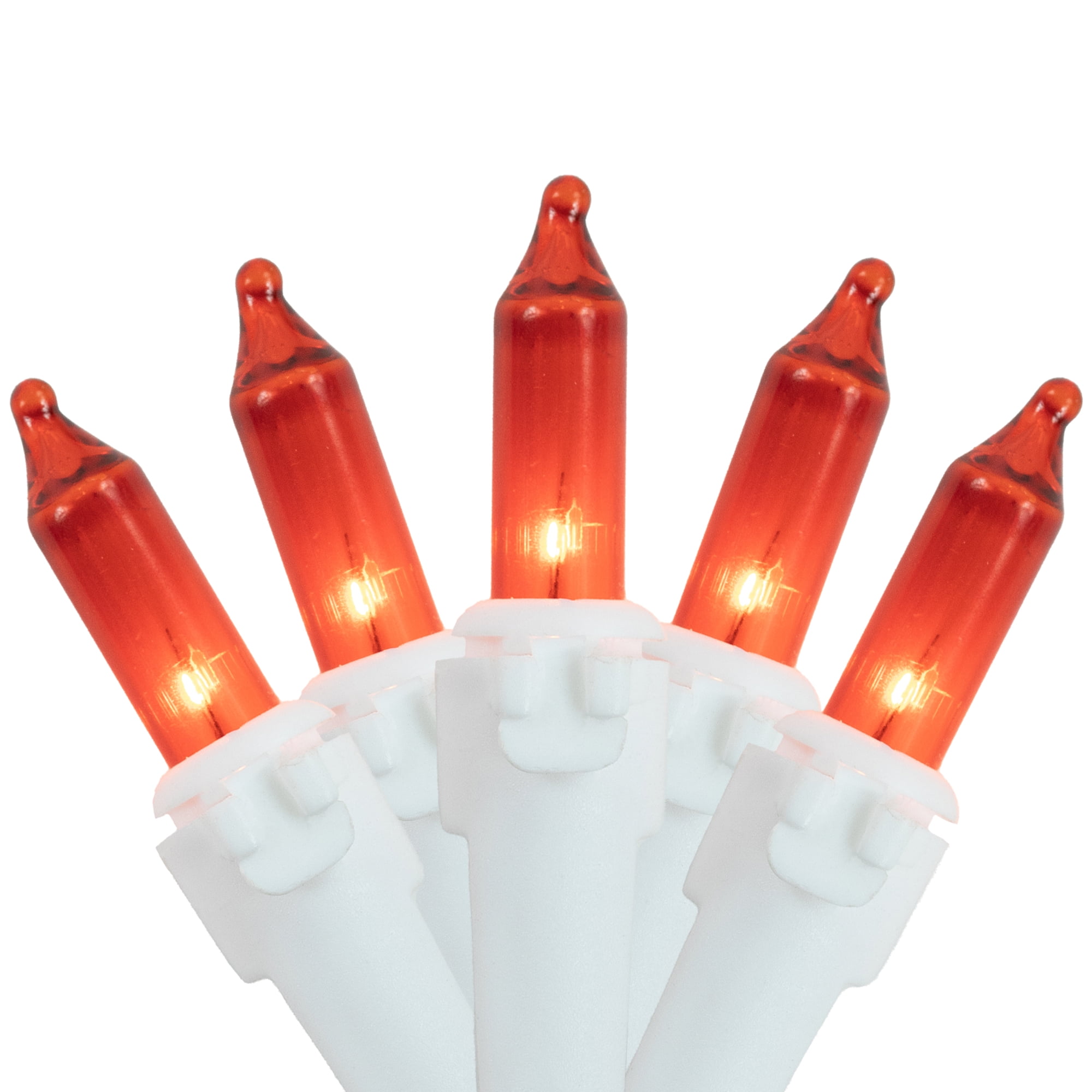 Set of 100 Orange Mini Christmas Lights 2.5" Spacing - White Wire
