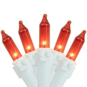 Set of 100 Orange Mini Christmas Lights 2.5" Spacing - White Wire
