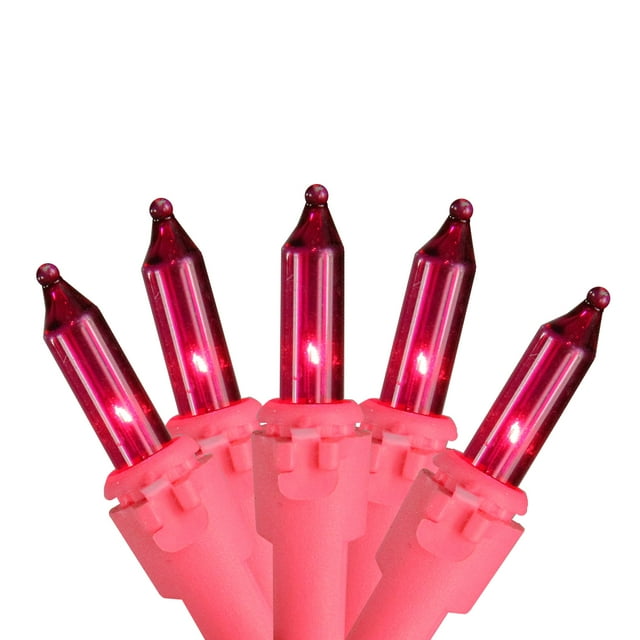 Set of 100 Pink Glass Incandescent Mini Christmas Lights 36ft. Pink