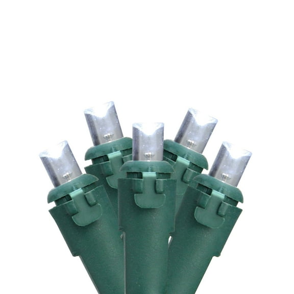 Set of 100 Pure White LED Wide Angle Christmas Lights - On Green Wire