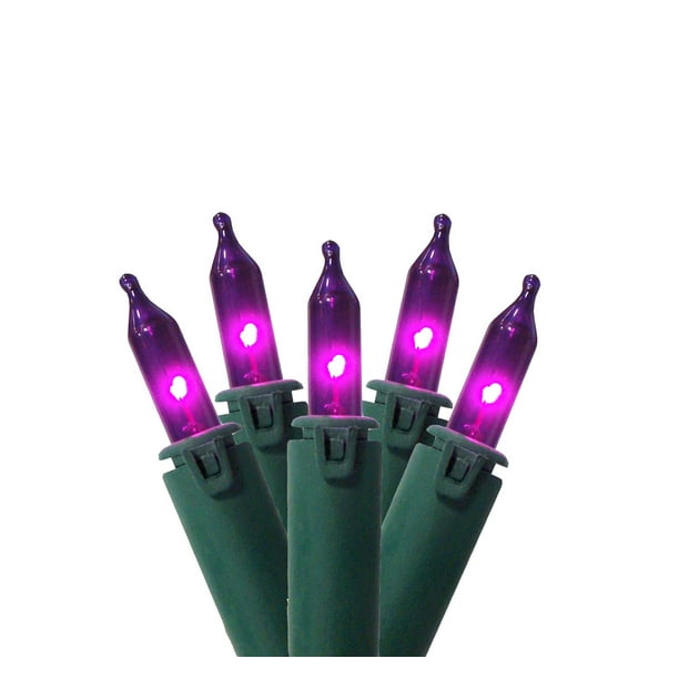 Set of 100 Purple Commercial Grade Mini Christmas Lights Green Wire