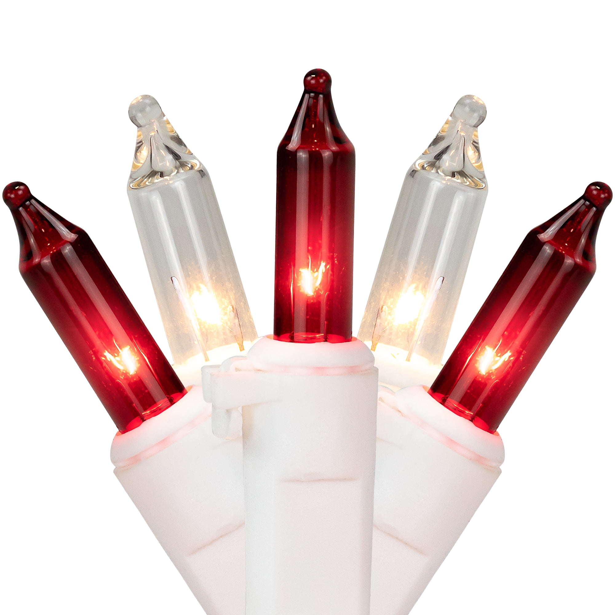 Set of 100 Red & Clear Mini Christmas Lights 2.5" Spacing - White Wire