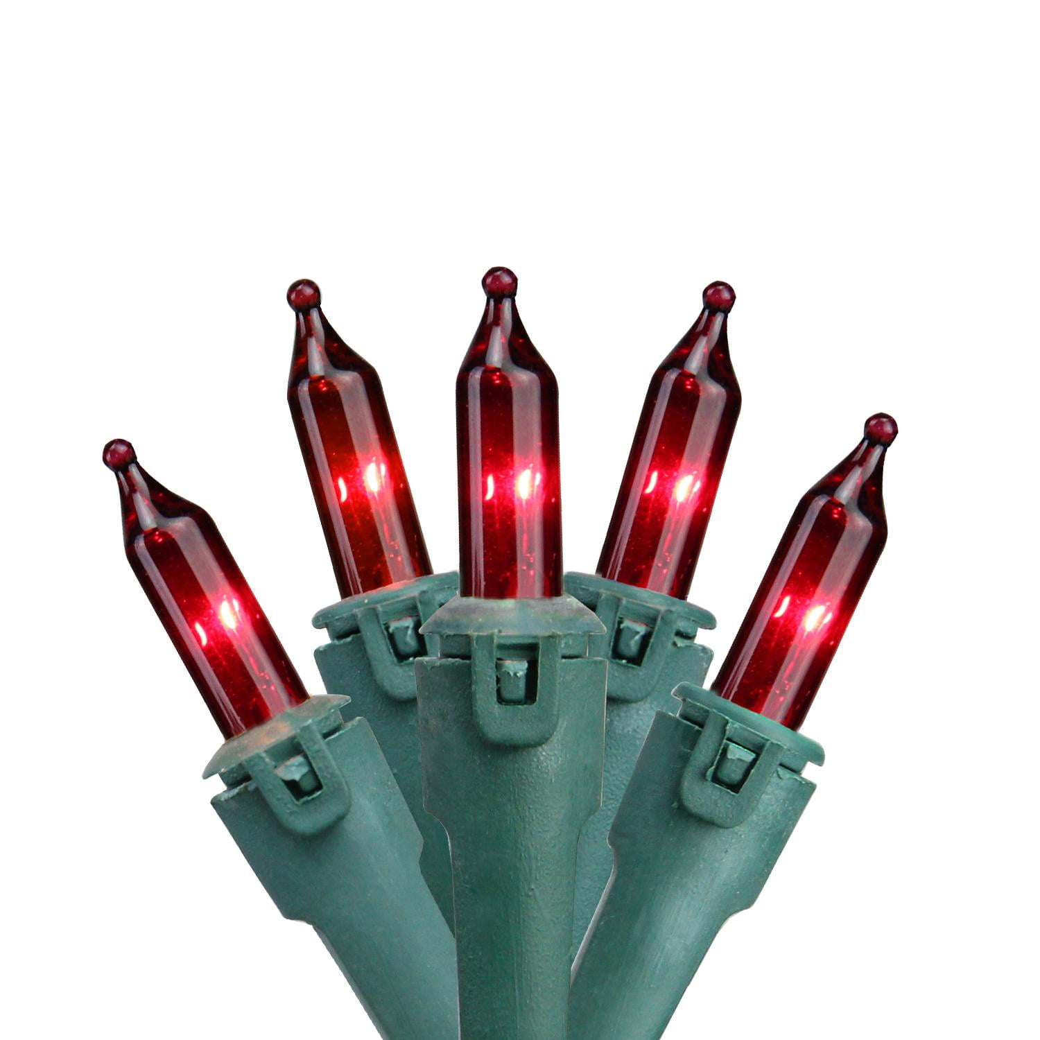 Set of 100 Red Commercial Grade Mini Christmas Lights Green Wire