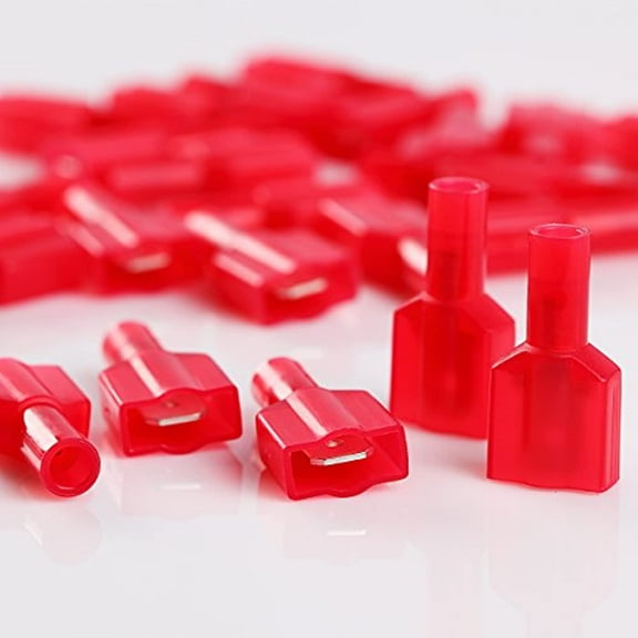 Set of 100 Red Nylon Male Fully Insulated Quick Disconnect Terminal