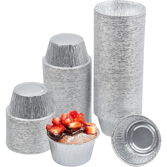 Triani Set of 100 Round Muffin Tin Cups,Disposable Aluminum Foil Baking Cups,Silver Cupcake liners,Freezer and Oven Safe,for Home kitchen Dessert Shop