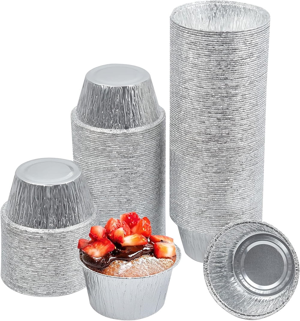 Set of 100 Round Muffin Tin Cups,Disposable Aluminum Foil Baking Cups,Silver Cupcake liners,Freezer and Oven Safe,for Home kitchen Dessert Shop