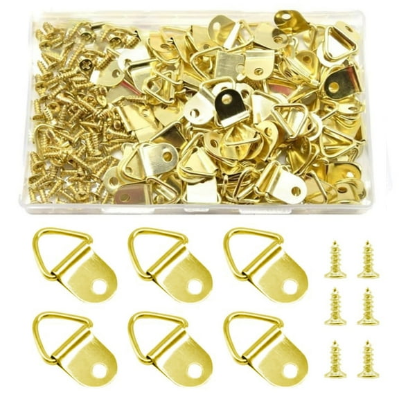 Set of 100 Single Hole Hangers Triangles D Rings with Screws Photo Hangings Hook