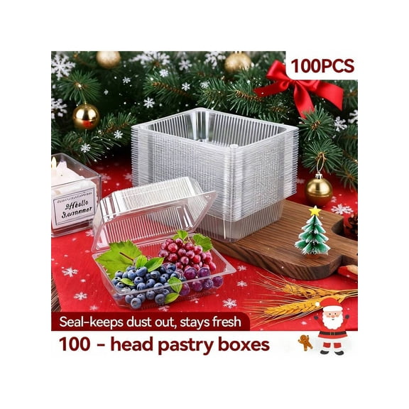 Set of 100 Transparent Plastic Boxes, Food Packaging Containers, Ideal for Pastries, Cookies, and Dry Goods