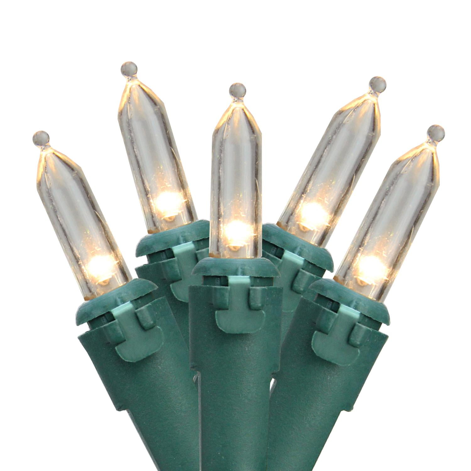 Set of 100 Warm White LED Mini Christmas Lights 4" Spacing - Green Wire