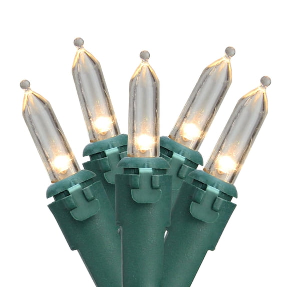 Set of 100 Warm White LED Mini Christmas Lights 4" Spacing - Green Wire