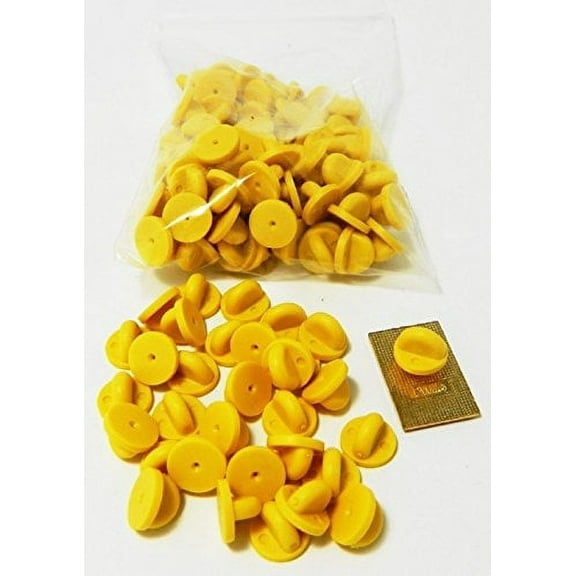 Set of 100 Yellow Comfort Fit Butterfly Clutch Rubber Pin Backs