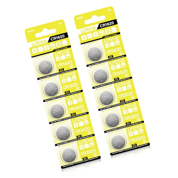 Set of 10pcs CR1620 3V Batteries DL2016 BR2016 for Small Electronics Clocks, Headphones, and Sports Equipments